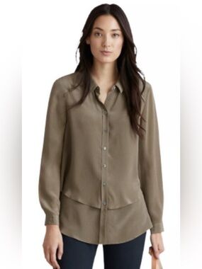 New! Poetry 100% Silk Layered, Flowy Long Sleeve Button Down Blouse Soft Pink 12